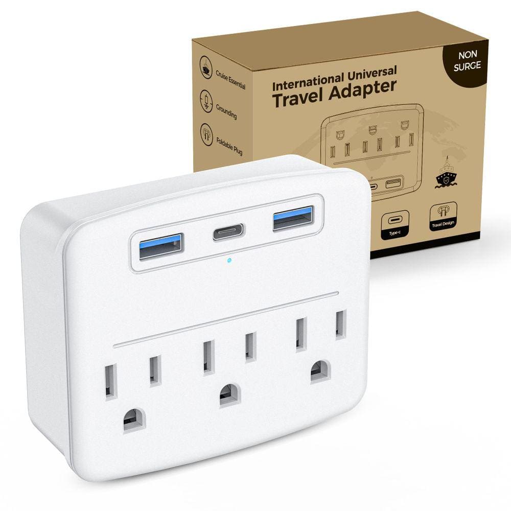 Régua de alimentação Puveini Cruise dobrável com USB C 3.4A 6 tomadas