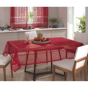Toalha De Mesa Retangular Color Vermelho 6 Lugares Renda