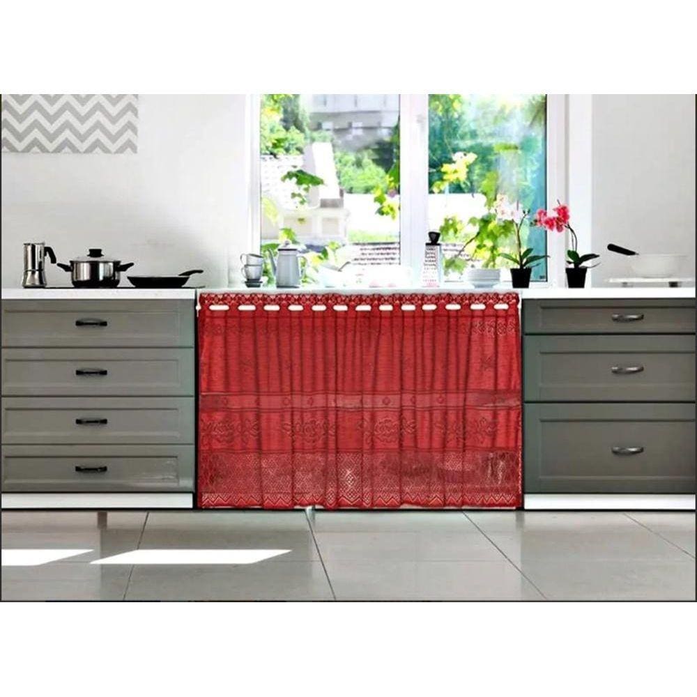 Cortina Pia Ou Vitro Renda 2,00M X 0,80Cm Alt Vermelho