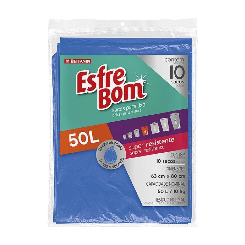Saco Para Lixo 50L Almofada Azul Esfrebom Bt303 Unic Azul Az