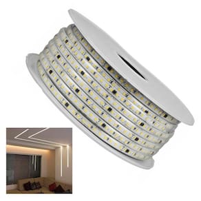Fita LED SMD 4000K 127V 100 Metros Plug Conector Fita Dupla Face Perfil Sanca Gesso Ambiente Versatil