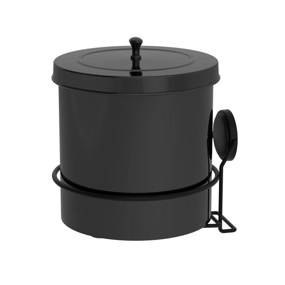 Lixeira 5L Tampa Redonda Com Suporte Adesivo Cesto De Lixo Preto - 155PT Future