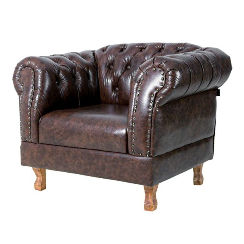 Conjunto 1 Poltrona Duque Chesterfield Capitonê + 1 Puff - Corano Marrom