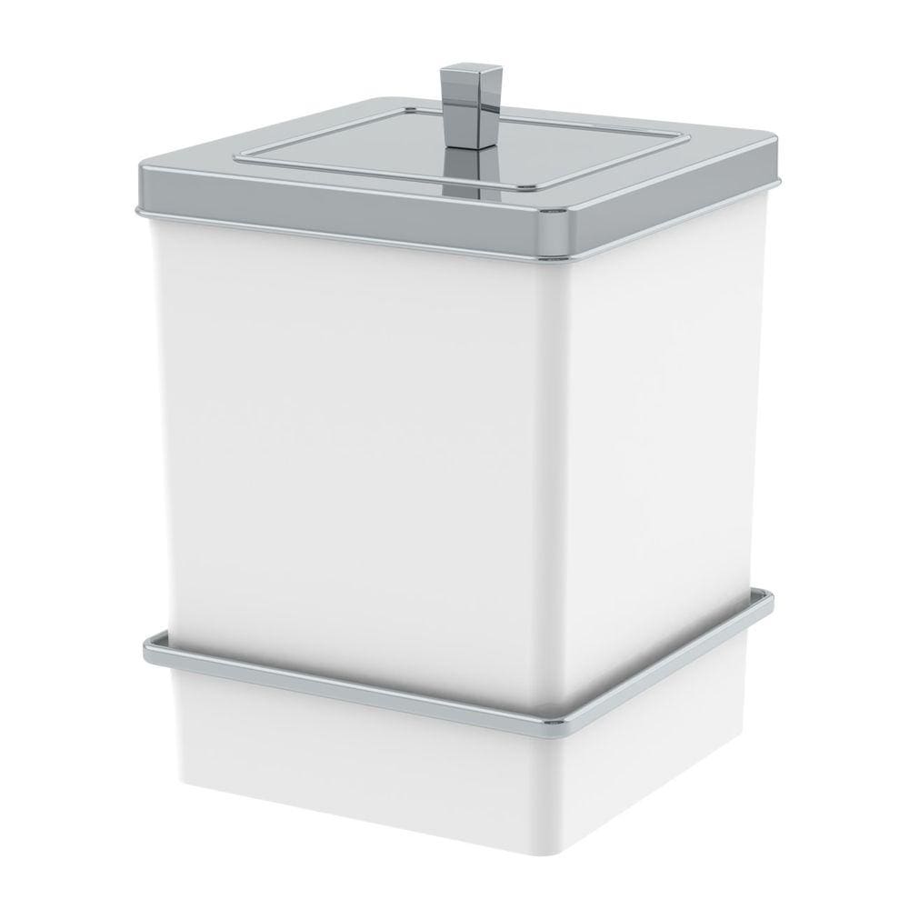 Lixeira 6,5L Tampa Quadrada Com Suporte Adesivo Cesto De Lixo Branco Cromado - 195BCC Future