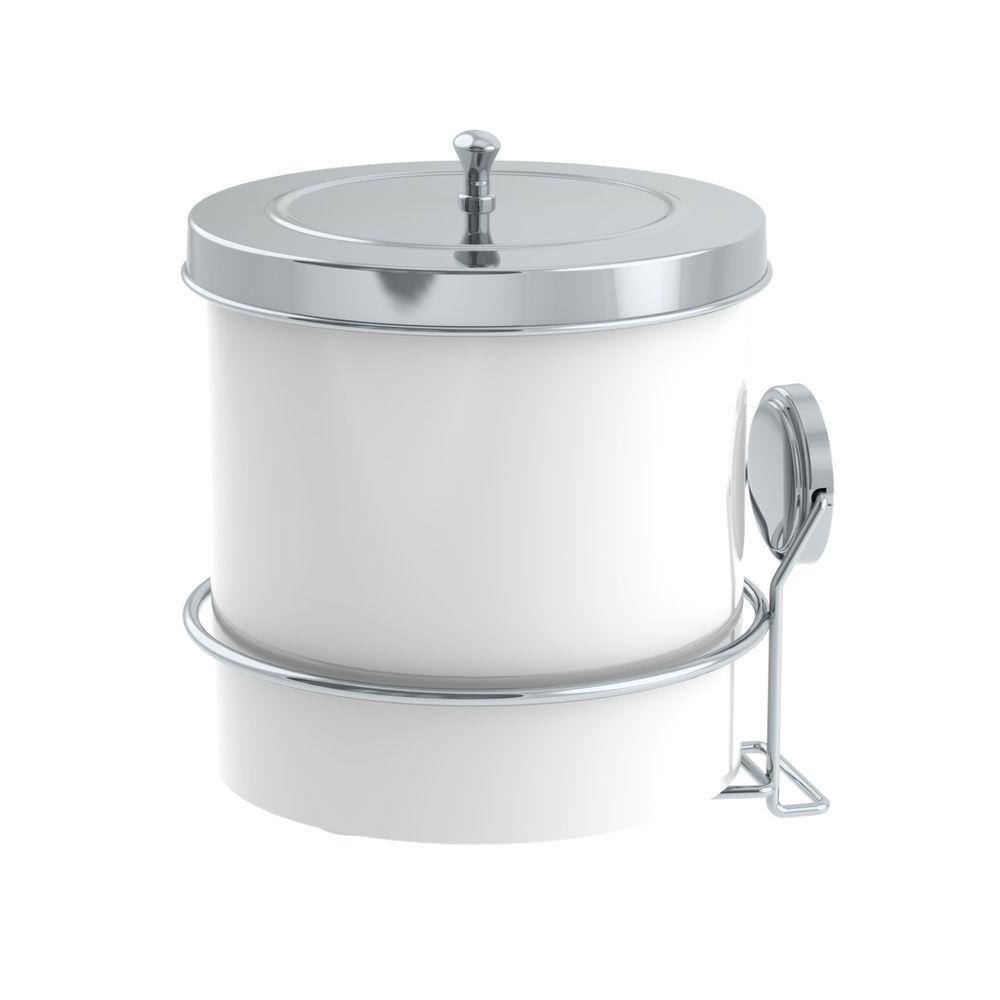 Lixeira 5L Tampa Redonda Com Suporte Adesivo Cesto De Lixo Branco Cromado - 155BCC Future