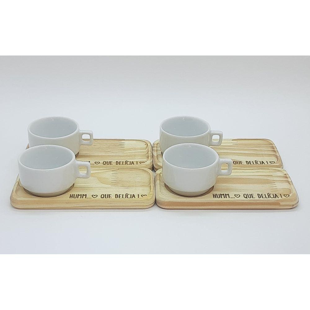 kit Jogo 4 xícaras café hotel 100ml c/ pires Pinus - Porcelana branca
