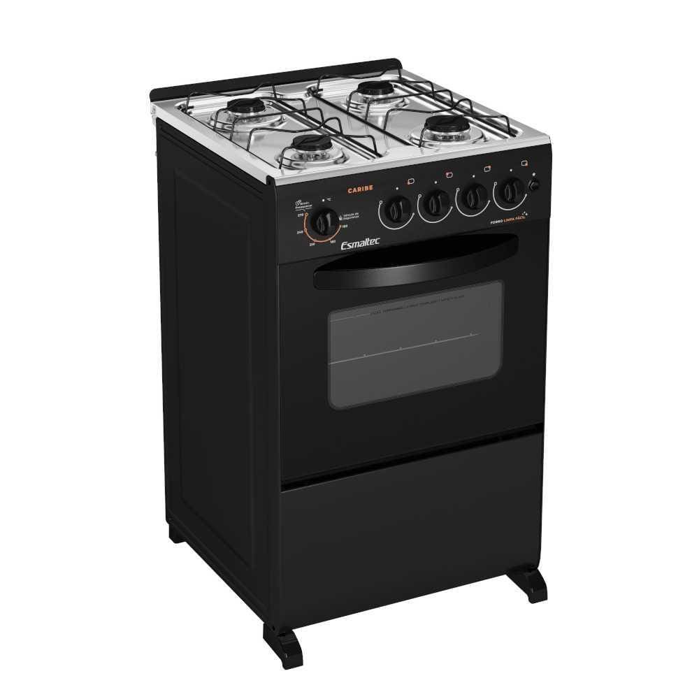 Fogão a Gás 4 Bocas Automático Caribe Preto Mesa Inox - Esmaltec