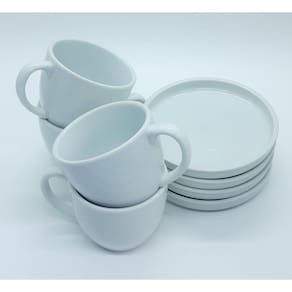 Jogo 4 Xícaras Gigante Sopa 440ml Tipo tigela c/ pires - Porcelana branca