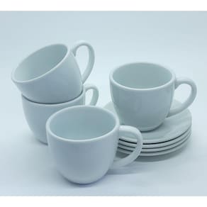 Kit Jogo 4 Xícaras Gigante Sopa 440ml Tipo tigela c/ pires - Porcelana branca