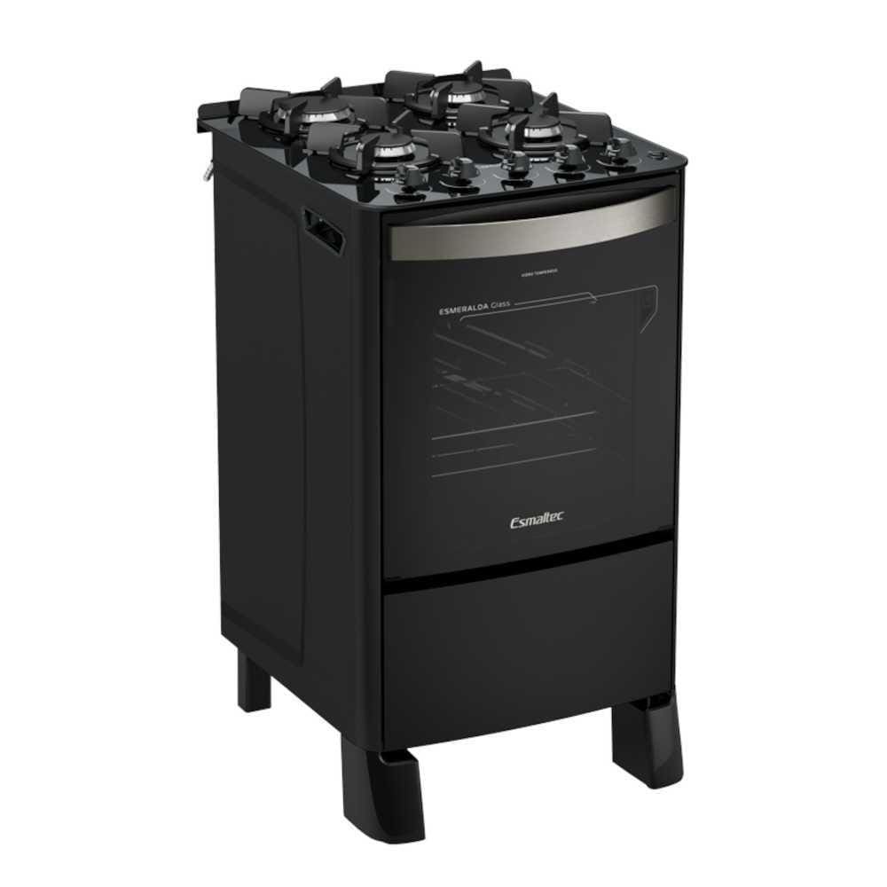 Fogão a Gás 4 Bocas Automático Esmeralda Glass Preto Mesa de Vidro - Esmaltec