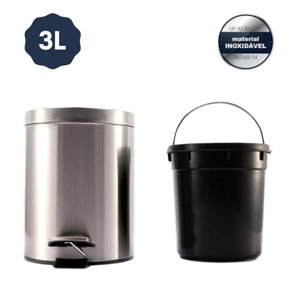 Cesto De Lixo Inox 3L Pedal Emborrachado Banheiro Cozinha