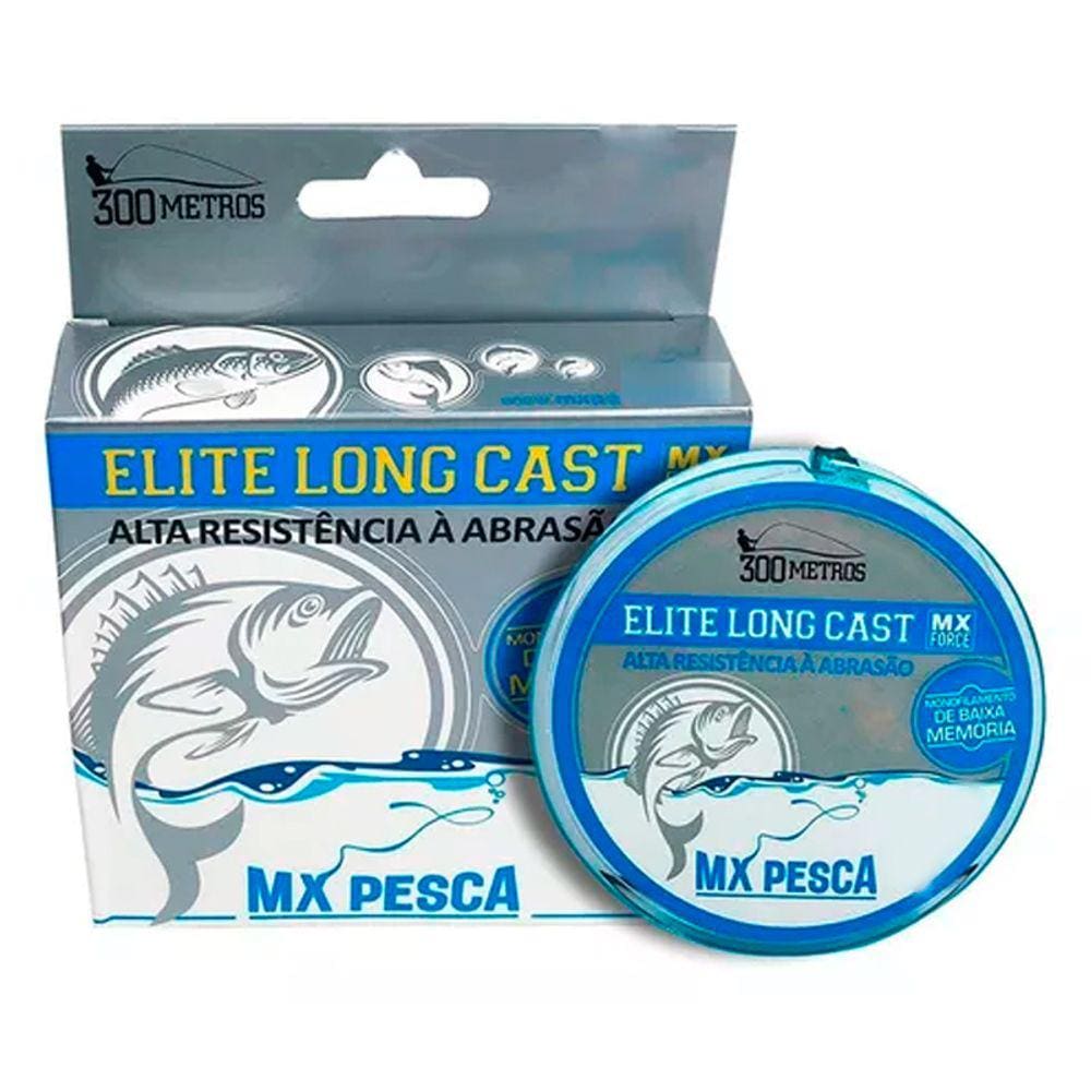 Linha MX Pesca Elite Long Cast 300m Monofilamento Azul Claro 0,43 24,60kg