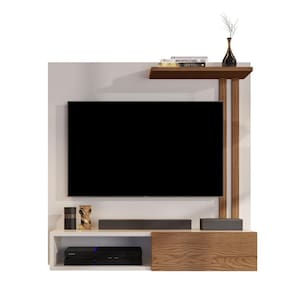 Estante Painel Suspenso Televisão TV 32 Polegadas Prateleira Decorativa Nicho Eletrônico Porta de Correr Sala Quarto Flow - Off/Freijó - Mania