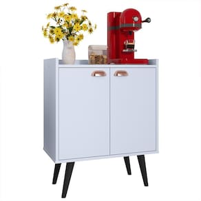 Buffet Linea 2 Portas Cantinho Café Decoração Cozinha Sala Jantar Estilo Retrô Puxador Concha Prateleiras Organizadoras Branco – RPM Móveis