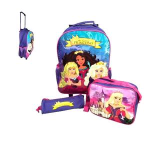 Kit Mochila Infantil Escolar Rodinhas Com 3 Peças Princesas