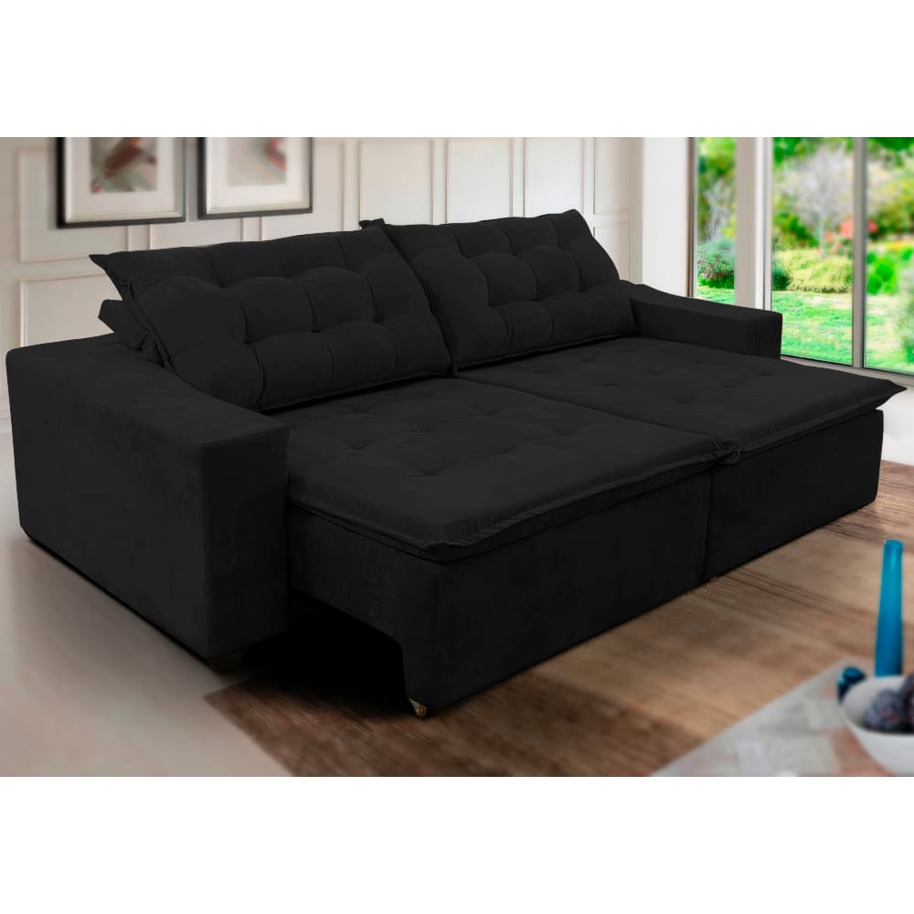 Sofá Amazonas 2,90 metros Retrátil com Molas Suede Veludo Light - Ws Estofados
