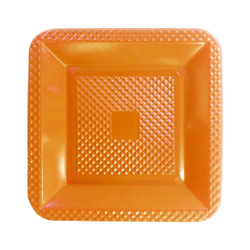 Prato Descartável Laranja Quadrado 15cm - 10 Unidades