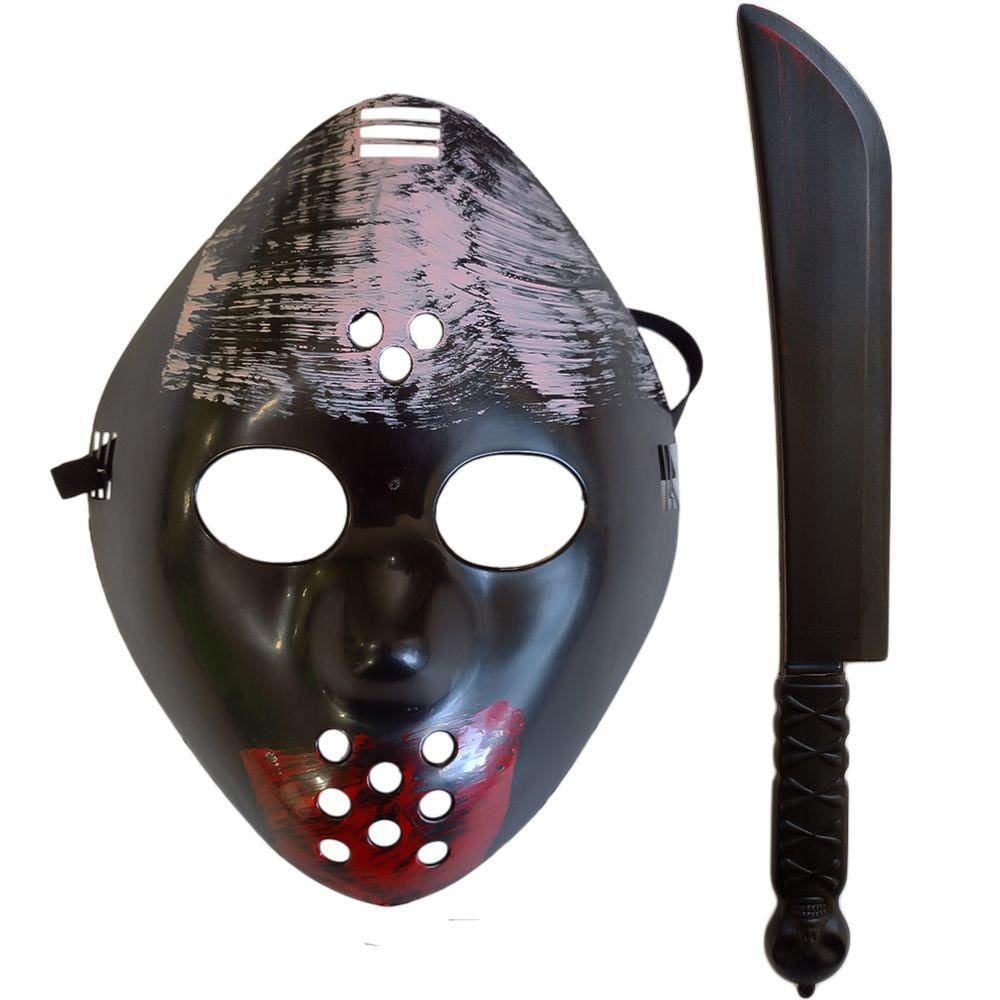 Kit Jason Halloween Máscara e Facão Preto