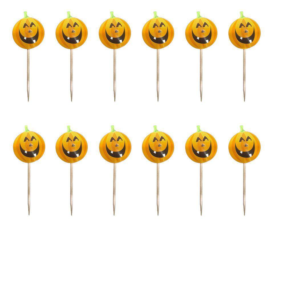 Picks Decorativos Cabeça de Abóbora - 12 Peças