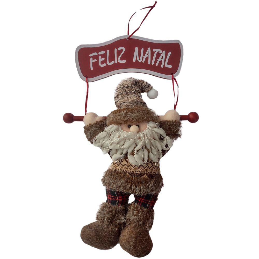 Placa Feliz Natal Papai Noel Marrom - 30cm x 45cm