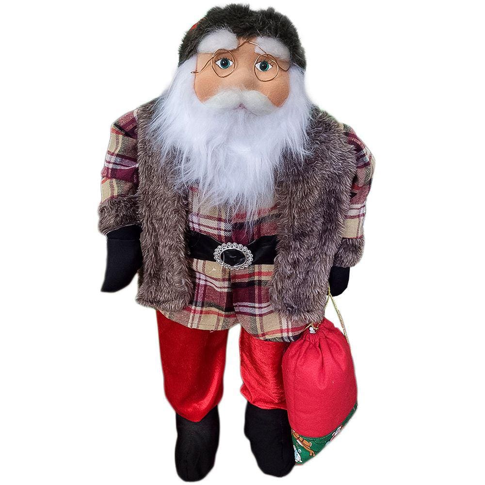 Boneco Papai Noel Xadrez Rústico - 80cm