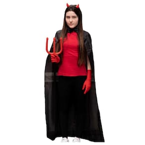 Fantasia de Diabinha com Chifres Capa Preta e Tridente