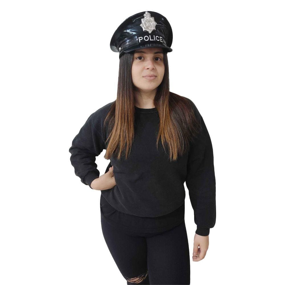 Quepe Policial Preto de Vinil Luxo