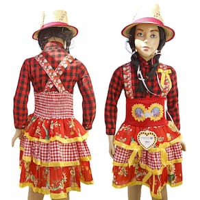 Vestido Festa Junina Infantil Jardineira Colorido Florido
