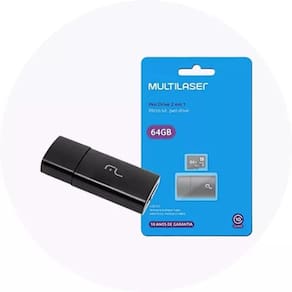 Pen Drive 2x1 Multilaser Mc164 Leitor Usb + Micro Sd 64gb