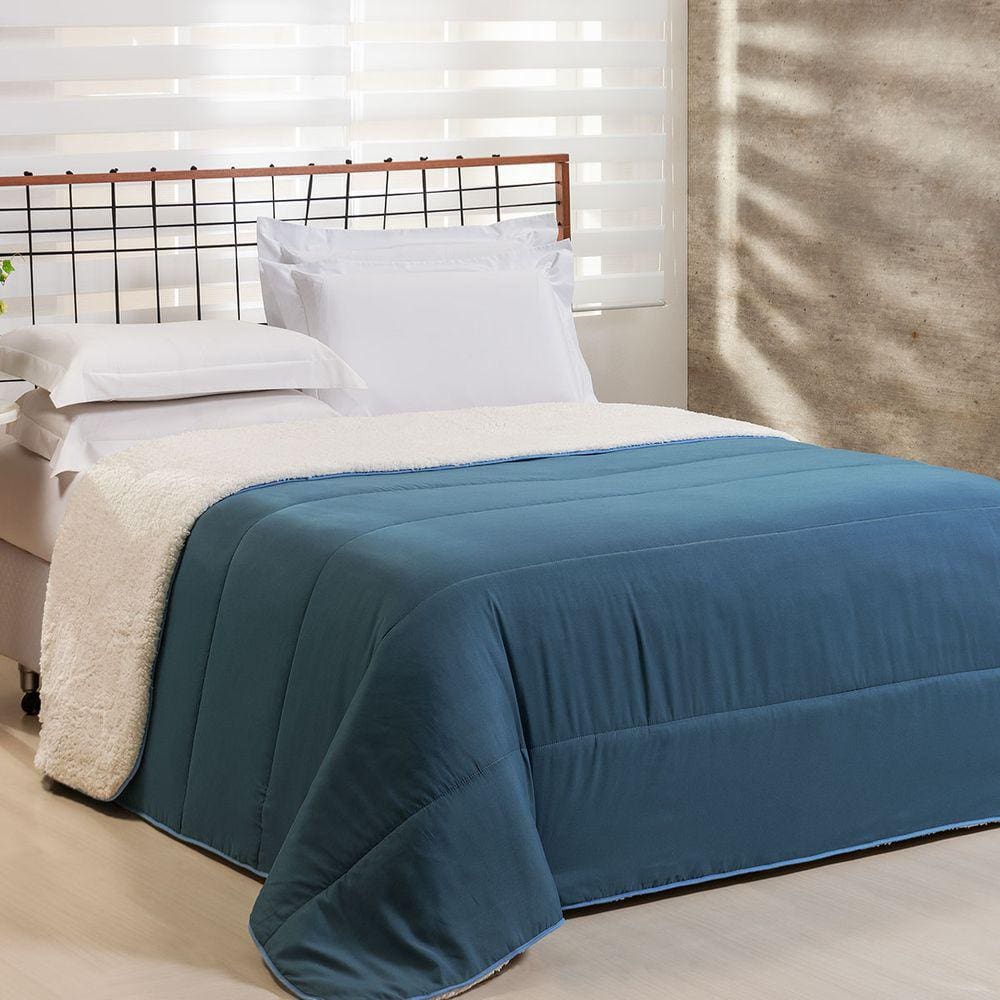 Edredom Queen Coberdrom Flupy Percal/Sherpa 1 Peça - Azul