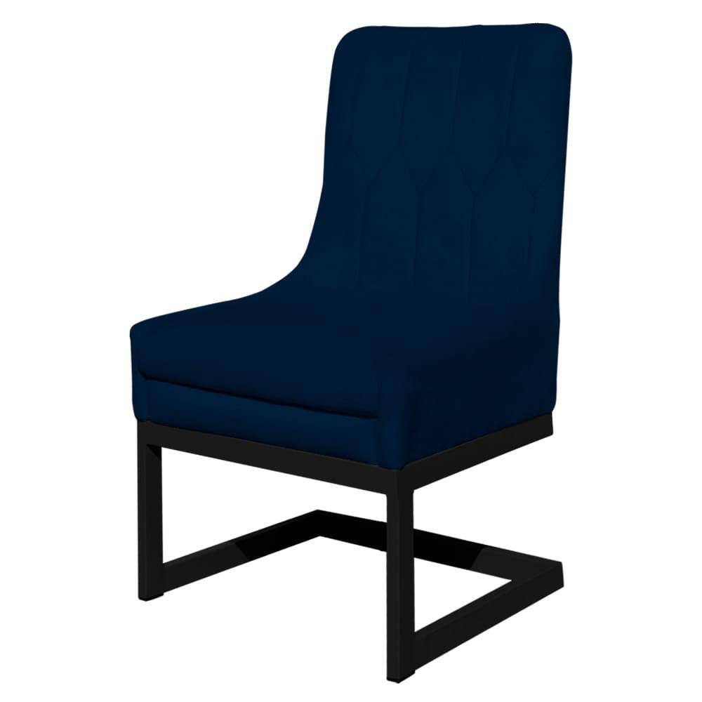 Cadeira Valentina Para Cozinha Base Preta Suede Azul Marinho - Vallisa Decor
