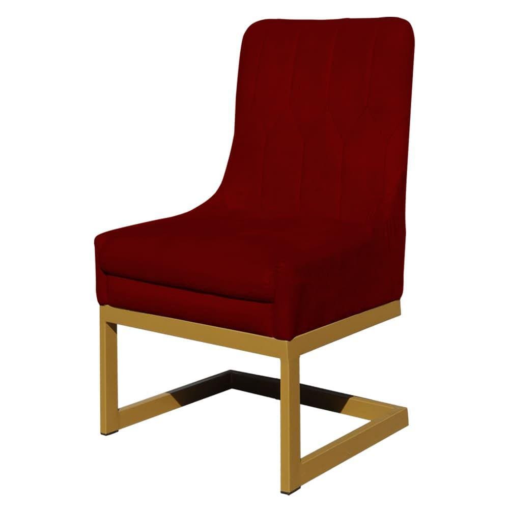 Cadeira Valentina Para Cozinha Base Dourada Suede Vermelho - Vallisa Decor