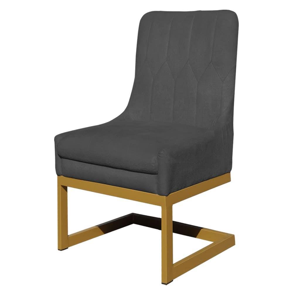 Cadeira Valentina Para Cozinha Base Dourada Suede Cinza - Vallisa Decor