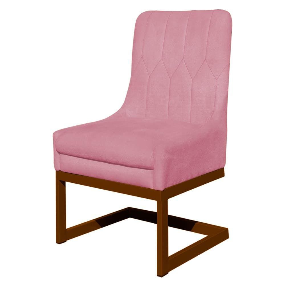 Cadeira Valentina Para Cozinha Base Cobre Suede Rosa - Vallisa Decor
