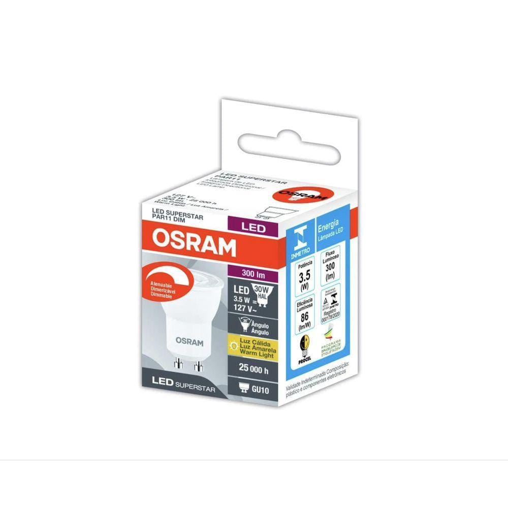 Kit 12 Lampadas Led Par11 Dim 3,5W 2700K 300Lm Gu10 Osram