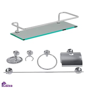 Kit Acessório Banheiro Aço Inox 6 Peças Porta Shampoo Reto