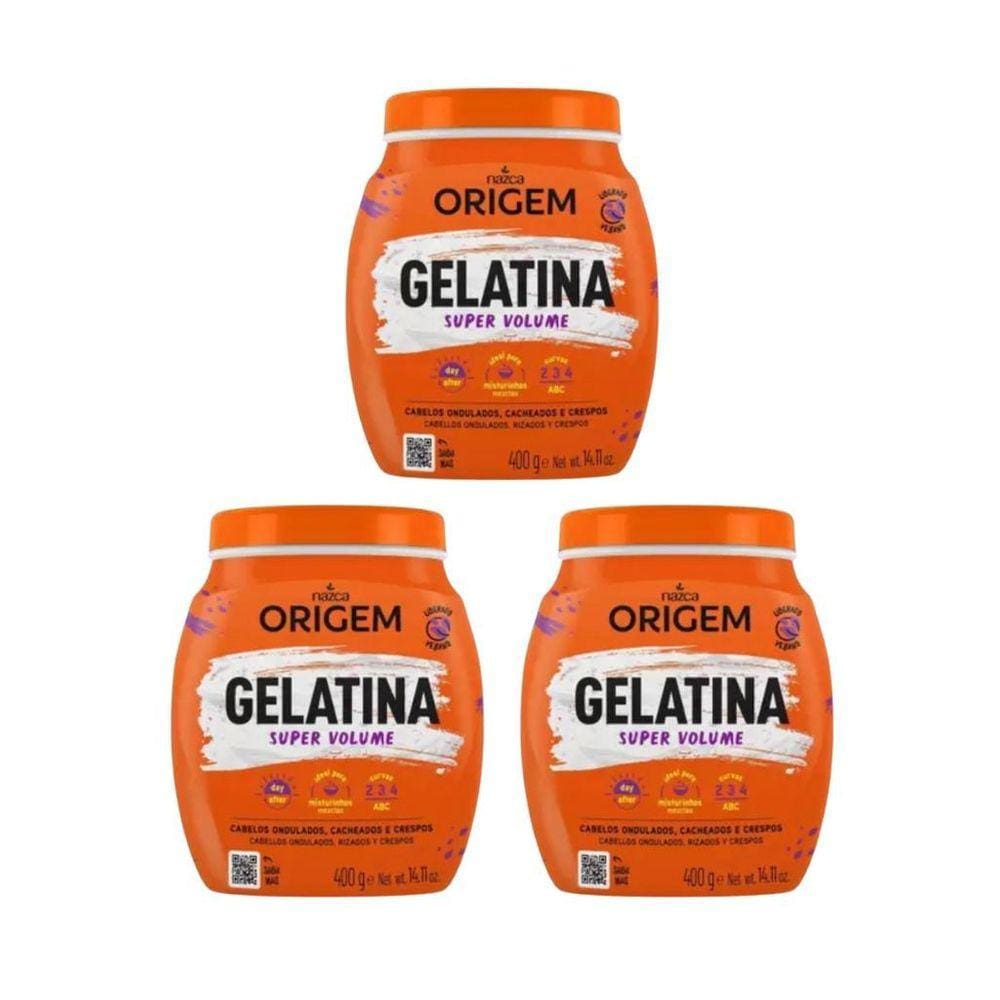 Gelatina Capilar Origem 400G Super Volume - Kit Com 3Un