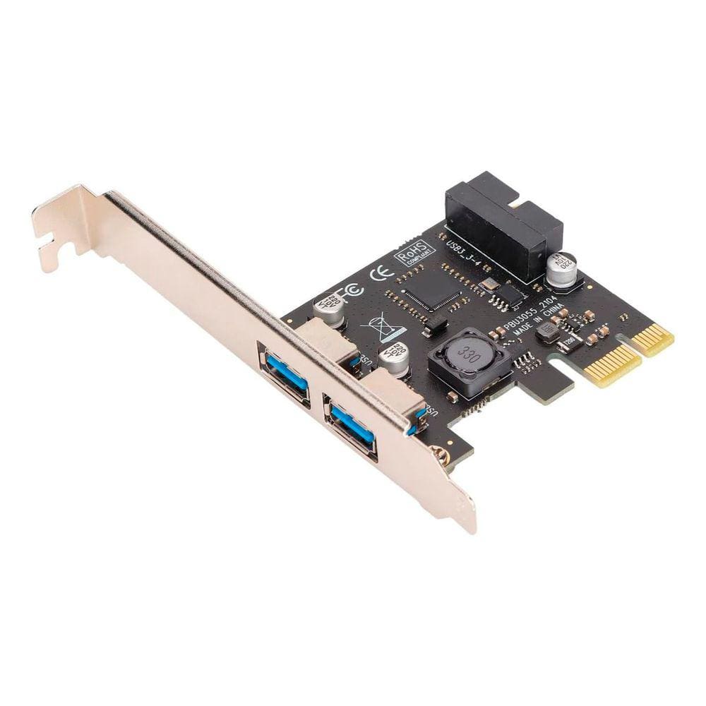 Placa Expansão PCI Express PCIe X1 X4 X8 X16 p/ USB 3.0 2 Portas Adaptador Hub Controlador