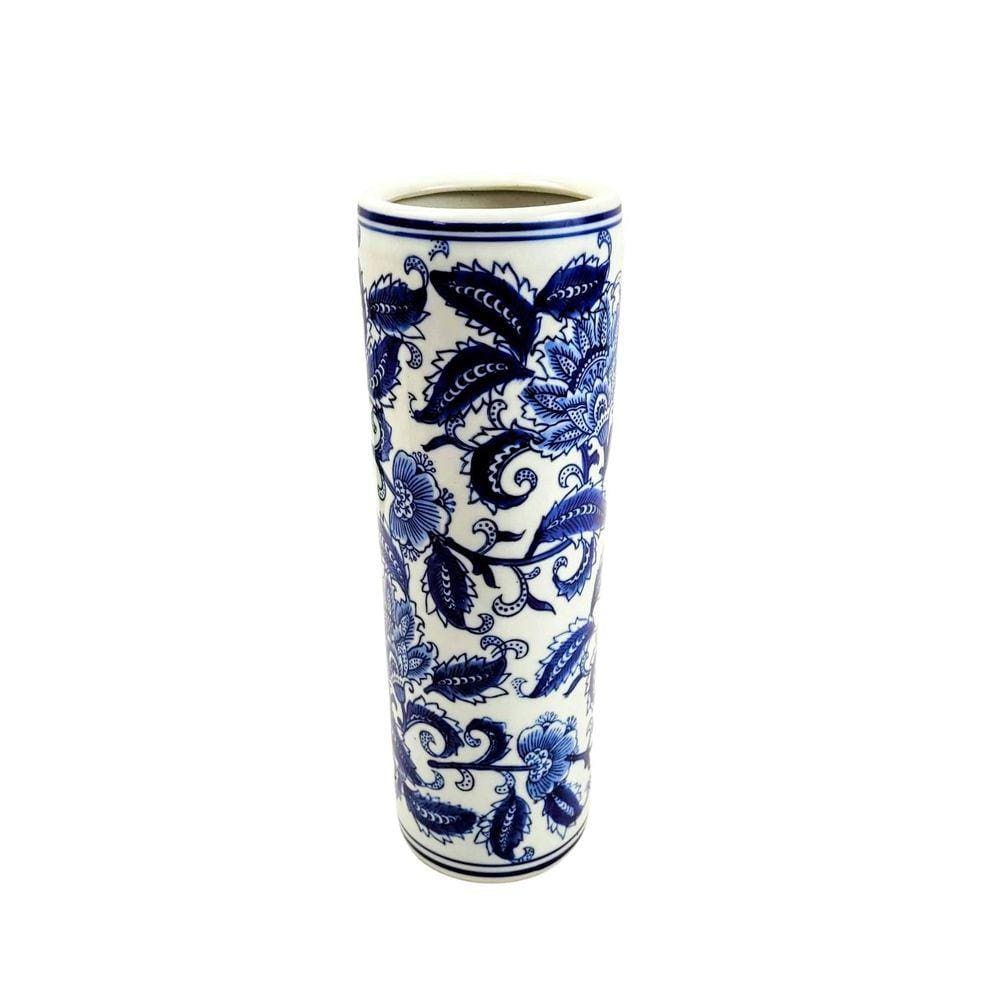 Vaso Porta Guarda Chuva Decorativo Azul E Branco 34X11Cm P