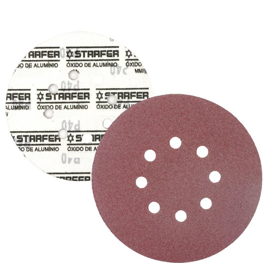 Kit 50 Disco de Lixa Fecho Aderente Vermelho Pluma 8 Furos 115mm Grão 80 - Starfer