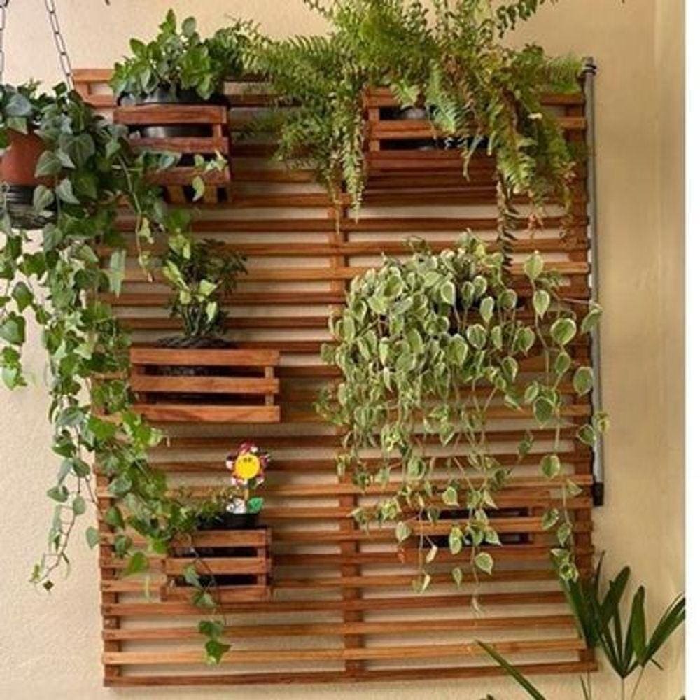 Jardim Vertical Madeira 40X80 Modular 1 Unid Horta Treliça