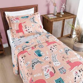 Colcha Solteiro Bouti Kids Dupla Face Estampado 2 Peças - Gatinha