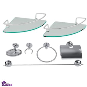 Kit Banheiro Acessórios Completo Aço Inox 7 Peças Prateleira
