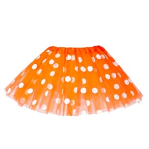 Saia Tule Poá Laranja com Branco Adulto Curta - 40cm