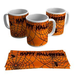Caneca Dia Das Bruxas Happy Halloween Teia De Aranha 325ml