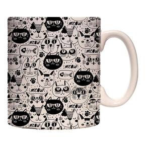 Caneca Gatinhos Doodle - Caneca De Porcelana Estampa Gato