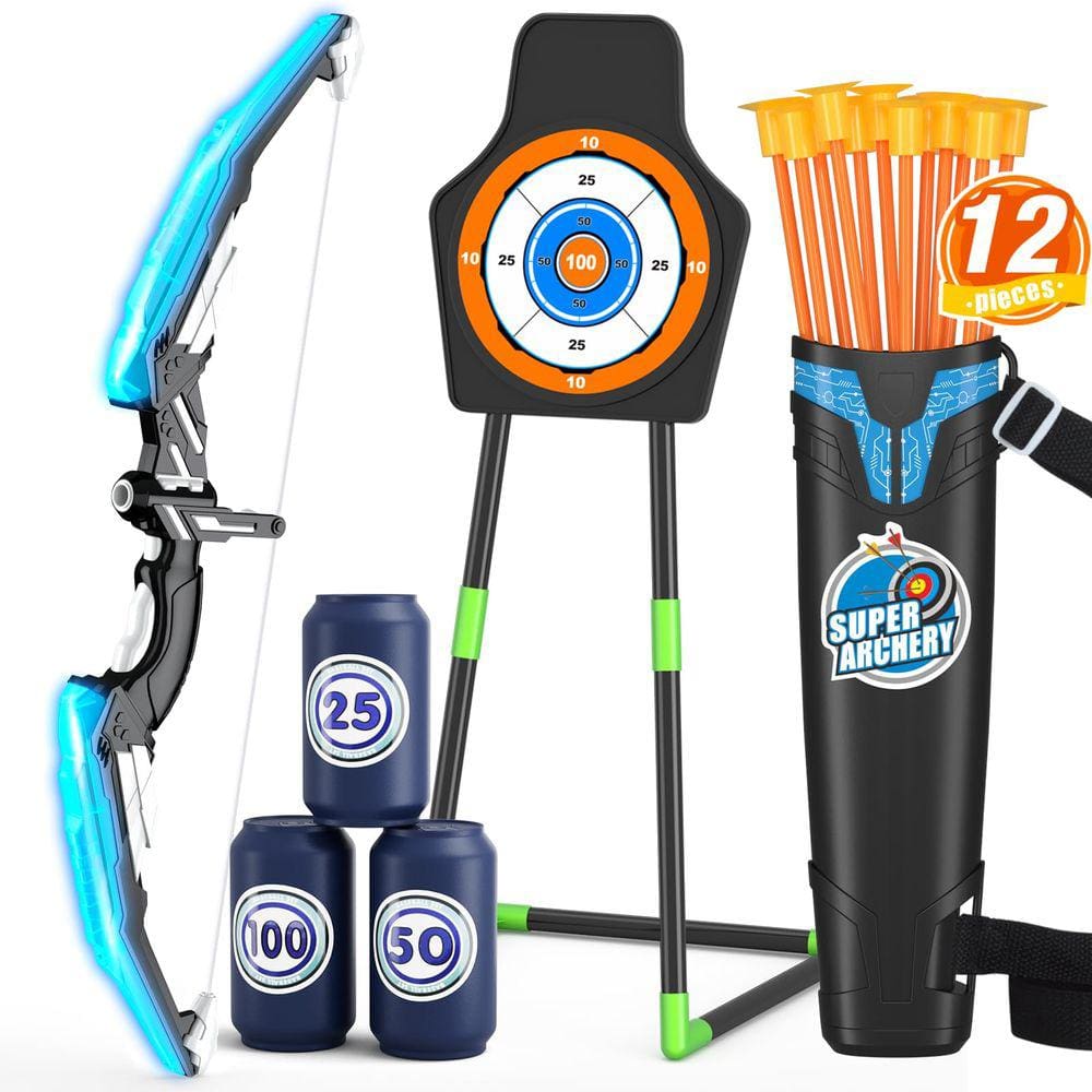 Conjunto de arco e flecha HYES LED Light Up para crianças de 4 a 12 anos, azul