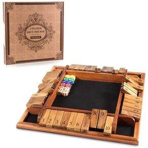 Tabuleiro de madeira Shut The Box Dice Game AMEROUS de 30 cm com 12 dados