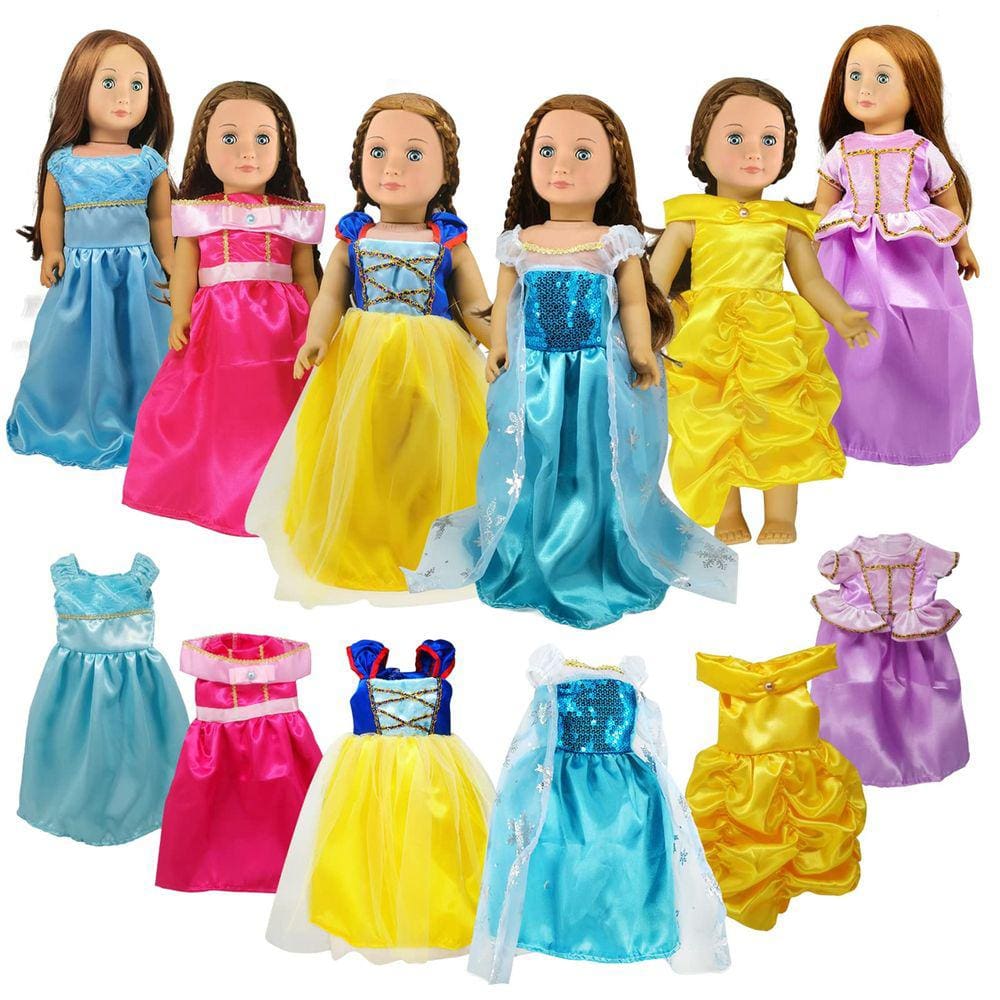 Conjunto de roupas de boneca, 6 peças de fantasia de princesa para bonecas de 18 polegadas