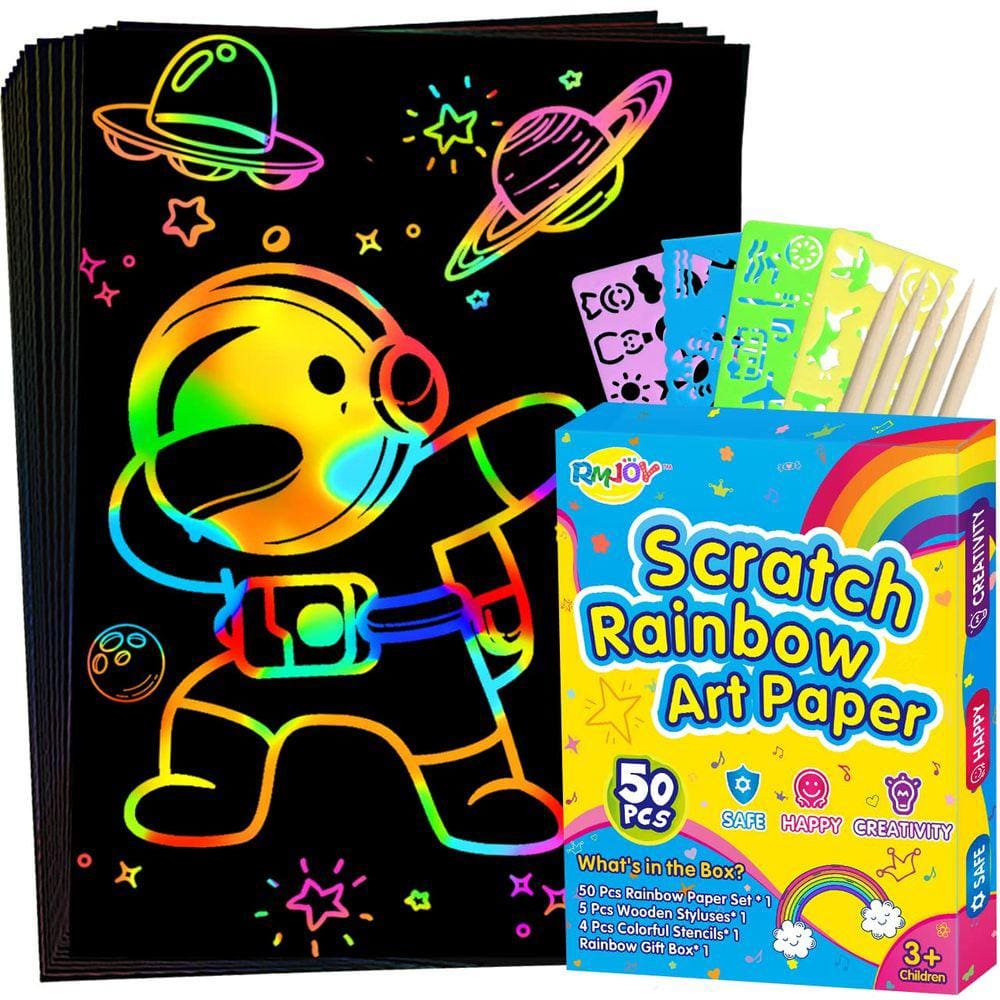 Conjunto de papel artesanal RMJOY Rainbow Scratch 60 unidades para crianças de 3 a 12 anos